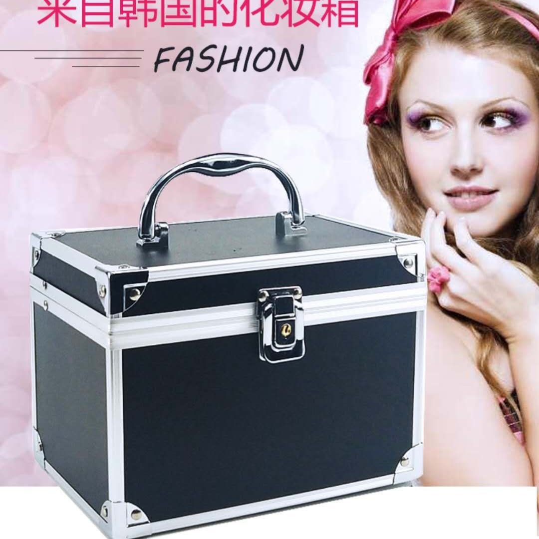 Caja de cosméticos de aleación de aluminio multifuncional doble capa de gran capacidad internet celebridad mujer caja de almacenamiento portátil bolsa de cosméticos portátil con cerradura