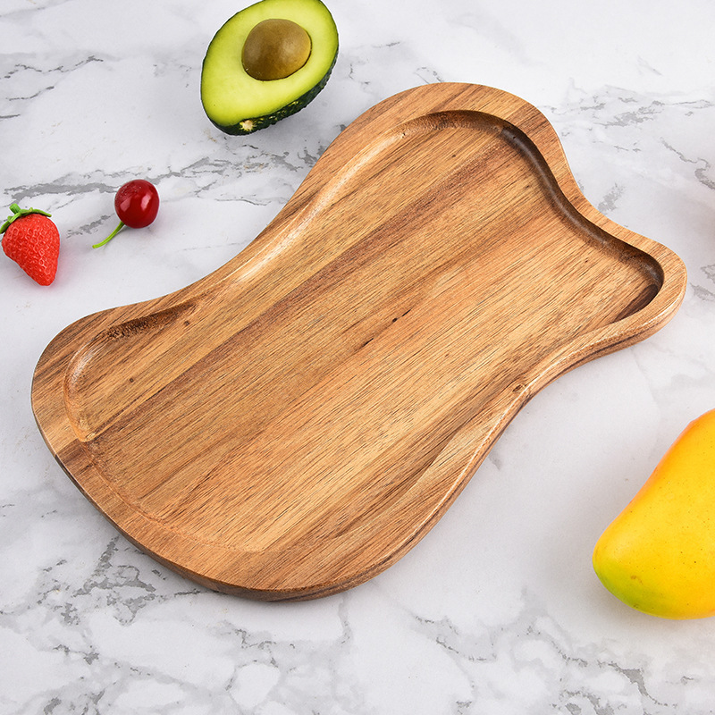 Acacia madera rectangular dividida en tres placas de madera de madera creativa taza de té de bocadillos de madera bandeja de madera de café