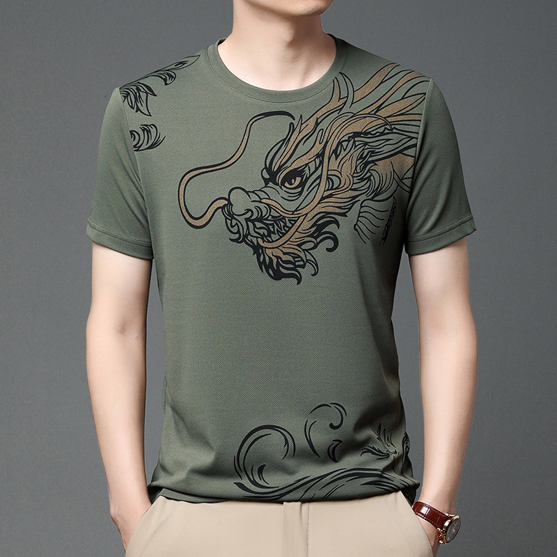 2024 new summer new cartoon men's t-shirt casual middle-aged Chinese fashion round neck printed short sleeve men wholesale