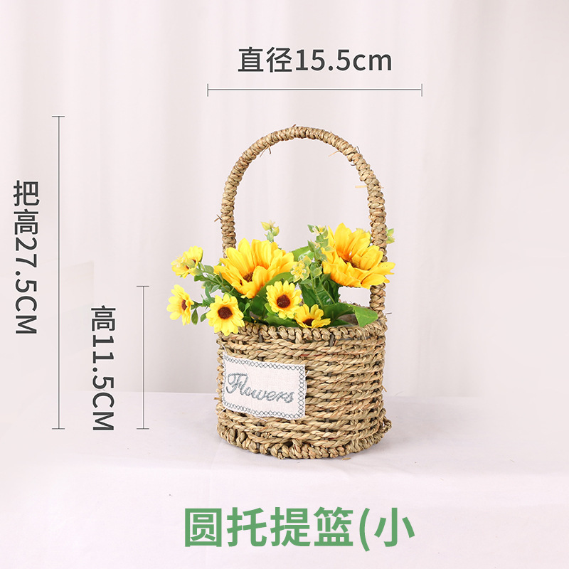 Cesta de Flores Tejida a Mano de Hierba Natural, Decorativa, para Arreglos Florales y Fiestas