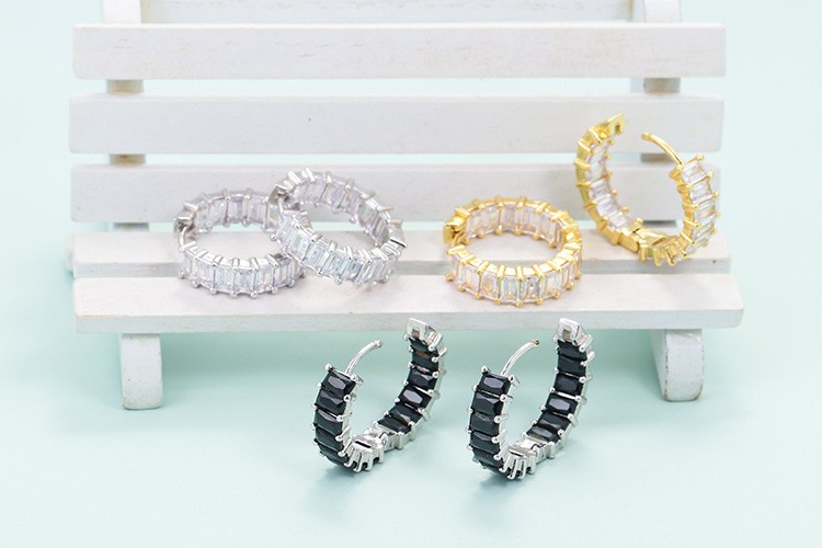 Copper Material Geometric Pattern Fashion Ladder Square Zircon Earrings Wholesale