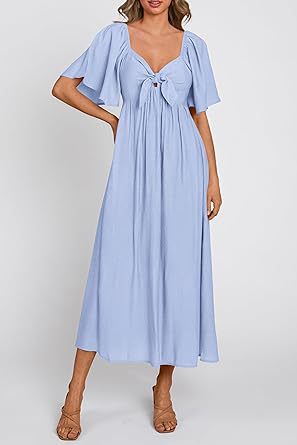 Women's Swing Dress Simple Style V Neck Bowknot Short Sleeve Solid Color Midi Dress Daily display picture 21