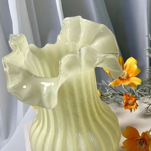 French pleated vase, gentle purple decor, living room floral arrangement, high-end antique Fenton vase, housewarming gift