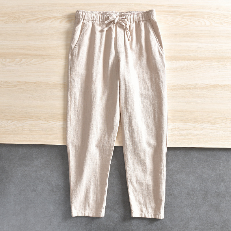 Tejido de tecnología DuPont! ¡Ramio natural! Comercio exterior verano transpirable algodón lino cintura elástica pantalones casuales rectos hombres