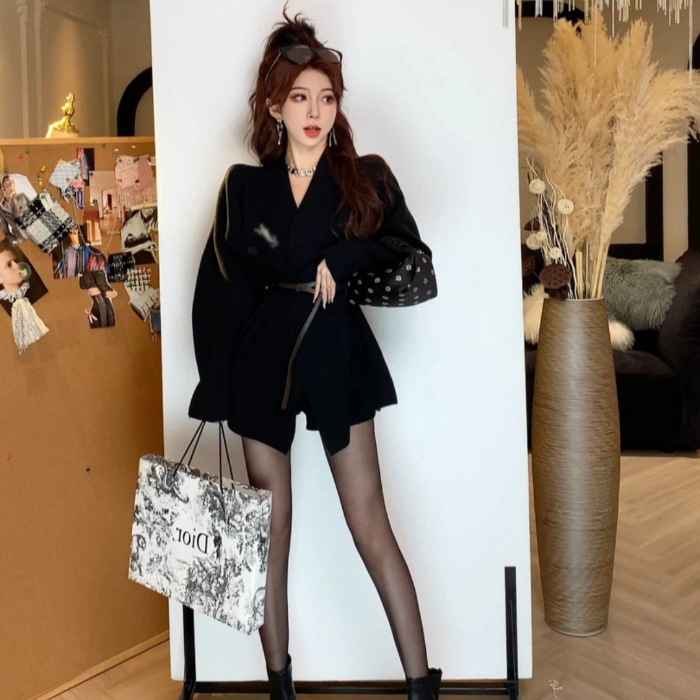 送腰带早秋独特超好看外套高级感韩系感气质翻领宽松外套女设计感|undefined