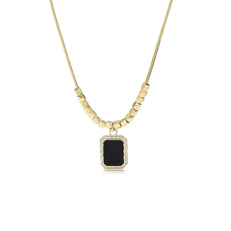 Wholesale Simple Style Square Titanium Steel 18K Gold Plated Zircon Pendant Necklace_colorza_5