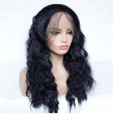 Tapa de encaje frontal Fibra química europea y americana Peluca de pelo largo y rizado de onda grande negra al por mayor LW0132