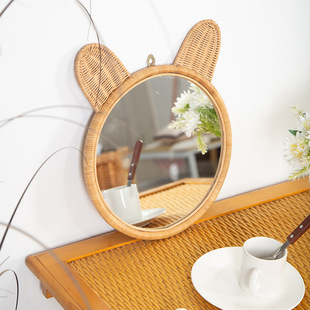 Cross-border Rattan Wall Decoration Wall Decoration Cartoon Makeup Mirror Homestay Bedroom Living Room Entrance Bathroom Creative Decorative Mirror