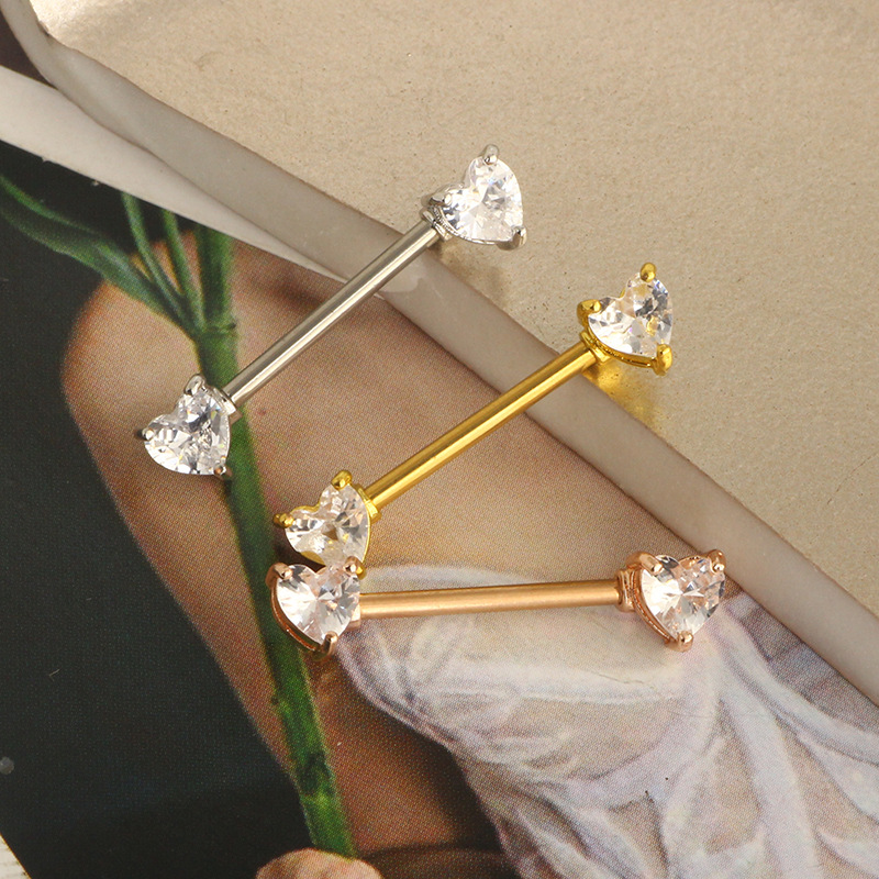 10g Weight Zircon Inlay Material Fashion Heart Shape Stainless Steel Plating Zircon Adhesive Nail