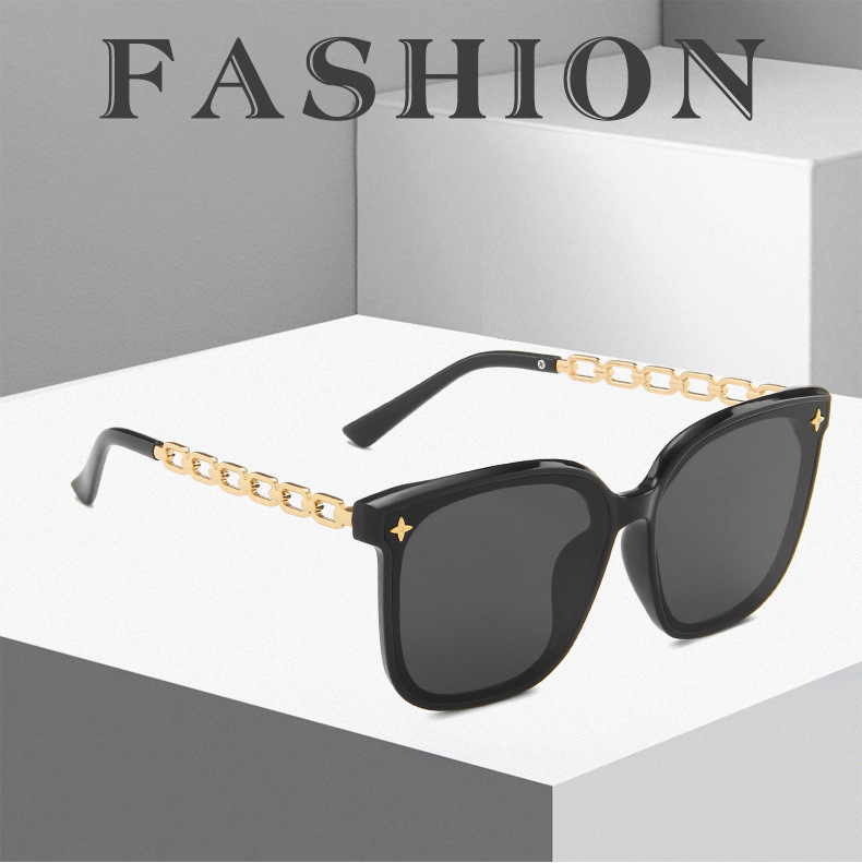 Designer Sonnenbrille Für Damen Mit Kette, Schwarze Gesichtsform_voghion.com