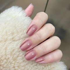 純色貓眼手工穿戴甲美甲成品預製甲晶石追光顯白假指甲分碼成品