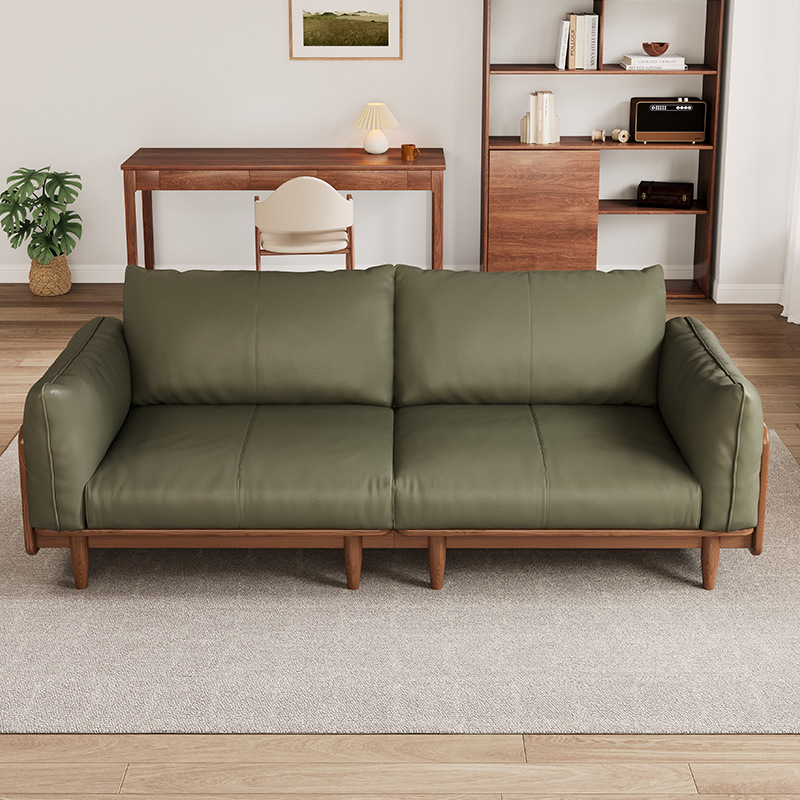 Black Walnut Sofa New Chinese Style Small Apartment Leather Sofa Nordic Living Room Furniture Solid Wood Straight Fabric Sofa