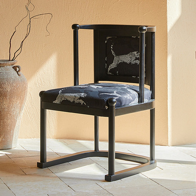 轻奢感大户型豹子提花实木餐椅家用复古扶手靠背椅子豹子椅布|ru