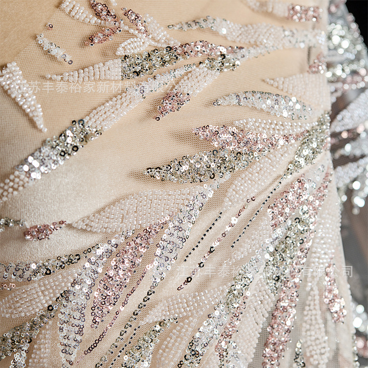 Moda de alta calidad rosa verde sequinilla cuentas de clavos de malla tridimensional tela bordada cuentas de tela de alta gama image 3