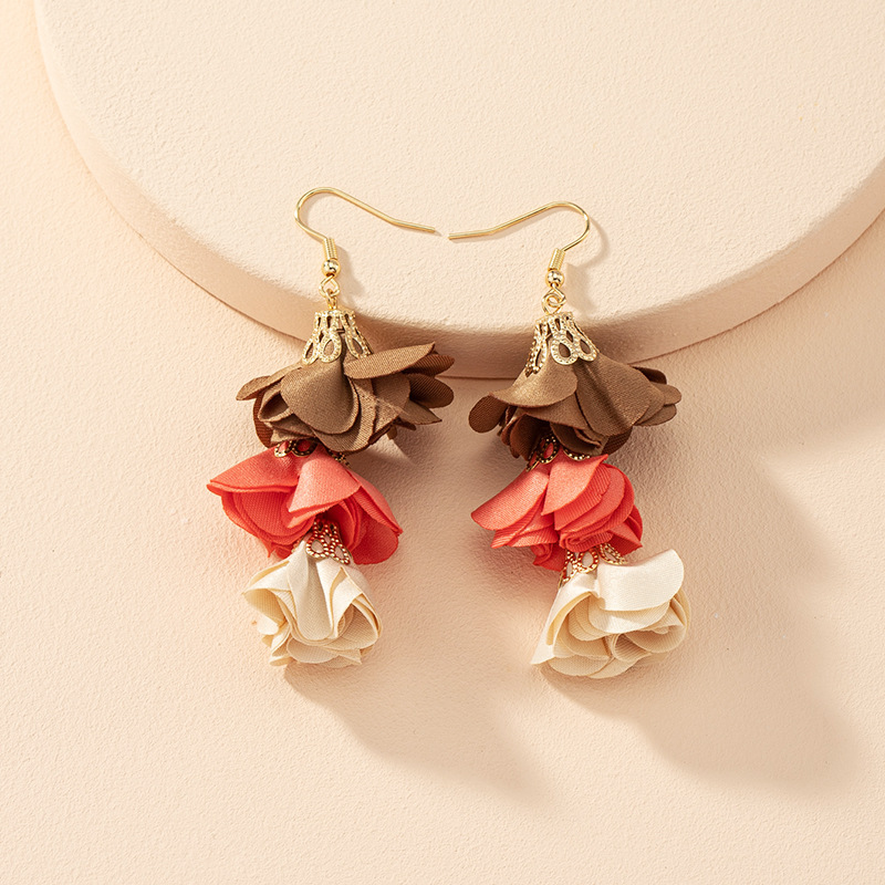 Korean Fabric Flower Contrast Color Earrings display picture 3