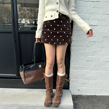 topchanlin 2025冬灯芯绒立体条纹刺绣波点假口袋A字高腰半身裙