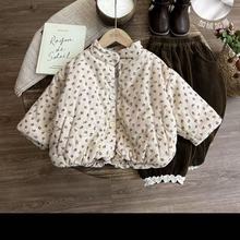 女童加绒外套秋冬款新款加厚儿童冬装棉服女孩小清新碎花棉衣