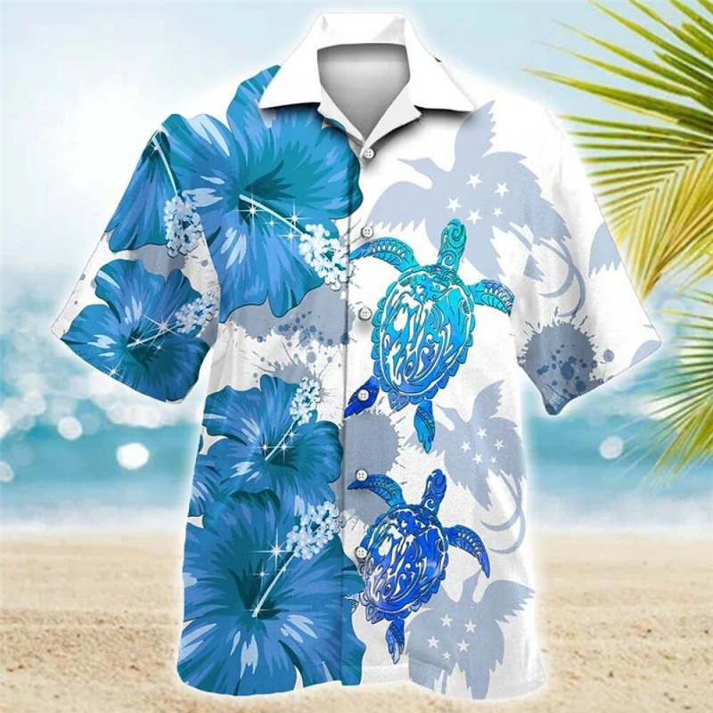 European and American Cross-Border Temu New Beach Casual Short-Sleeved Shirt Plant Turtle 3D Printed Hawaiian Cross-Border Shirt