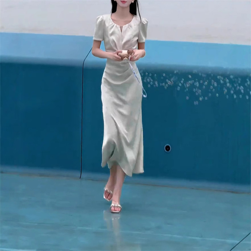 French Style Elegant High-end Light Luxury Women's Clothing Formal Occasion Hall Champagne Slim-fit dress Dress Summer