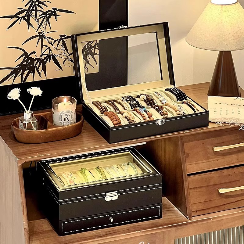 Spot Leather Sunroof Dust-Proof Watch Storage Box Bracelet Bracelet Jewelry Display Box Buddha Beads Collection Box