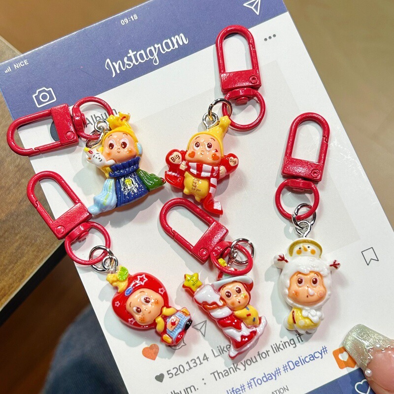 Christmas Star Pendant Red Cartoon Cross-Dressing Cute Little Man Keychain Sweet Ins Style Bag Accessories