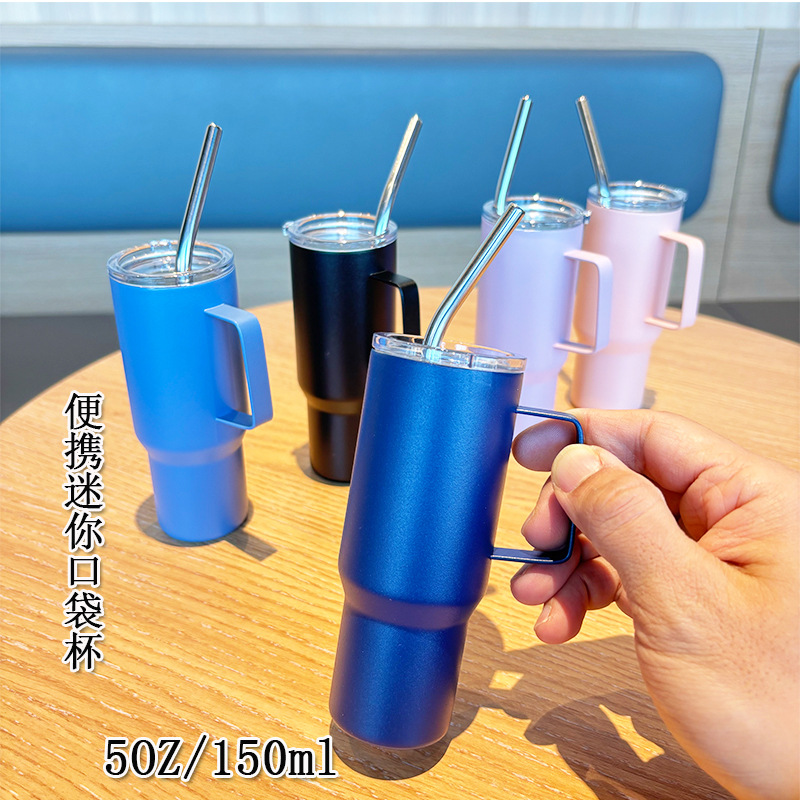 Nuevo 304 acero inoxidable 5oz mini mango taza de vino portátil taza de paja al aire libre taza de café 150ml