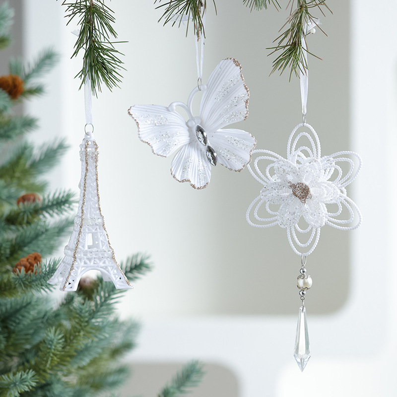 Buscando madera producto transfronterizo nuevo caramelo blanco de Navidad copo de nieve torre mariposa colgante de acrílico colgante de acrílico colgante de acrílico
