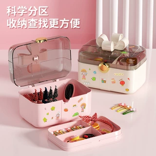 定制儿童发饰盒带盖双层防尘桌面收纳盒公主发箍首饰带分格整理盒
