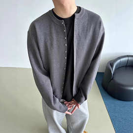 秋冬高级感金属钉扣门禁针织开衫毛衣外套男百搭廓形宽松韩版上衣