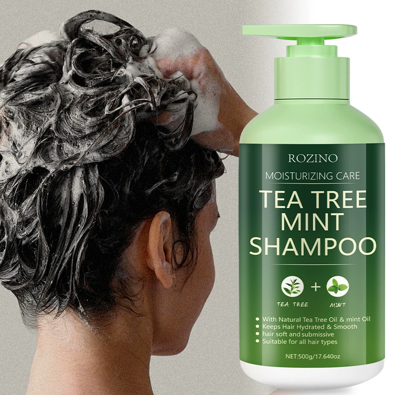 Кросс-бордерный шампунь с чайным деревом и мятой 500 г, свежий и прохладный, глубоко очищающий, контролирующий жирность, успокаивающий кожу головы, против зуда и для гладкости.
