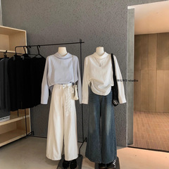 WGWE7228#韩系简约气质翻领上衣女士百搭套头纯色宽松显瘦衬衫
