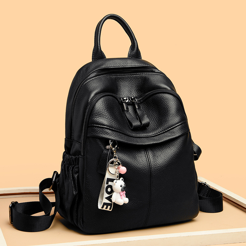 2026 New Style Genuine Leather Backpack for Women, Fashionable Bear Pendant Bag, Large Capacity Bag, Commuter Bag Wholesale 2026 New Style Genuine Leather Backpack for Women, Fashionable Bear Pendant Bag, Large Capacity Bag, Commuter Bag Wholesale