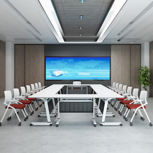 Folding training table with wheels, movable and detachable, suitable for school tutoring, office desks, combination of lecture tables with side-flip long tables.