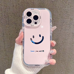 鏡面クリームシェル iPhone 17 Pro Max用スマホケース カラフルな笑顔の絵柄 iPhone14/13 耐衝撃 15/11対応