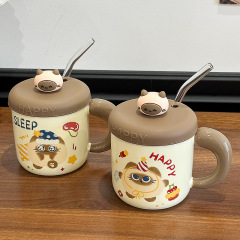 かわいいシャム猫セラミックカップ蓋付き女子高颜値カップカップカップセラミックコーヒーカップ誕生日プレゼント