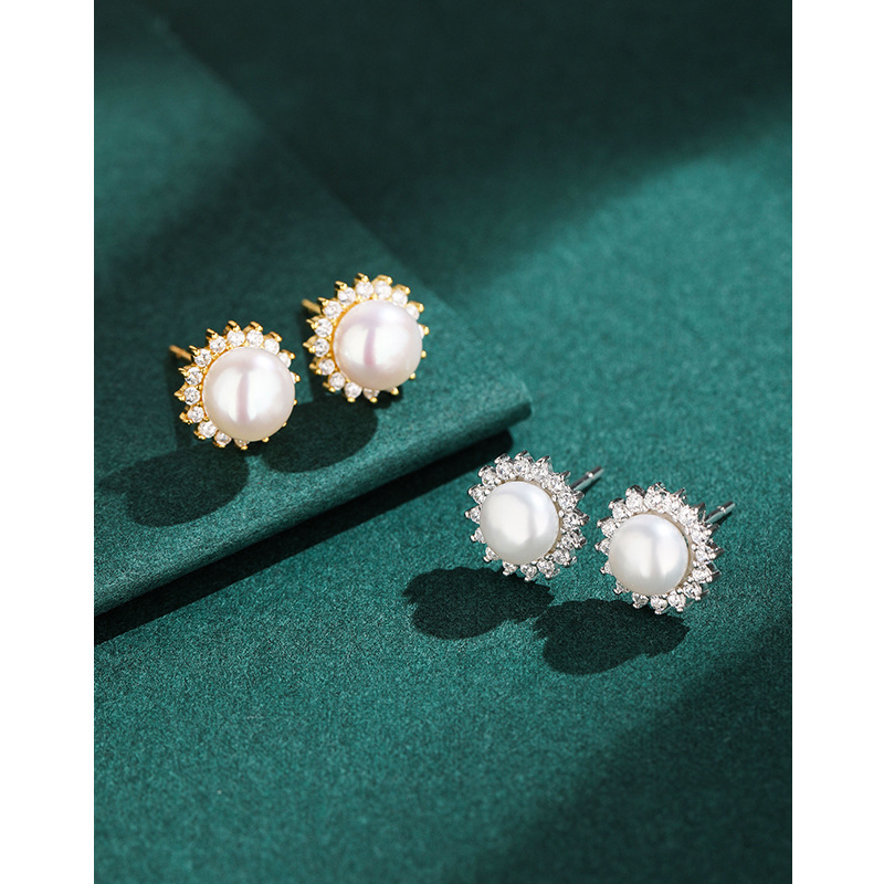 Pendientes de perlas de agua dulce 925 plata esterlina luz lujo nicho simple girasol Otoño e Invierno pendientes de alta calidad para las mujeres