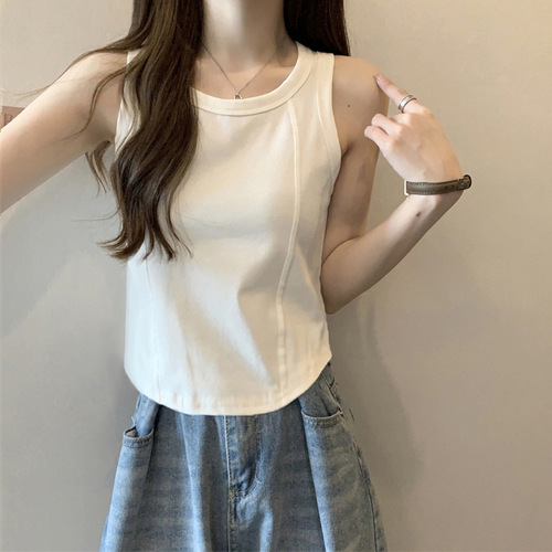 Korean-style white minimalist sleeveless tank top summer modal fishbone line slimming women's T-shirt