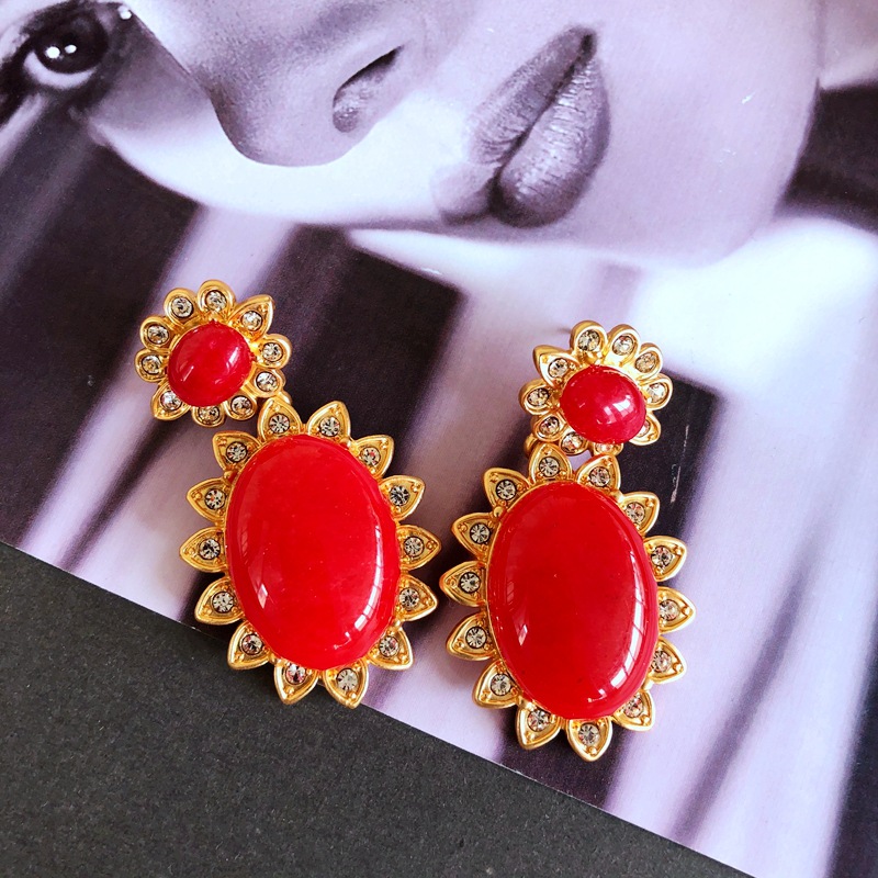 Wholesale Jewelry Retro Oval Stone Earrings Nihaojewelry display picture 5