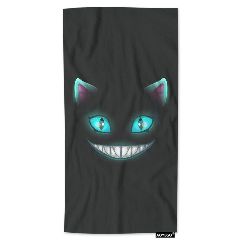 Black Cat Green Eyes Horror Smile Cat Face Beach Towel Microfiber Adult Beach Towel Sports Towel Wholesale