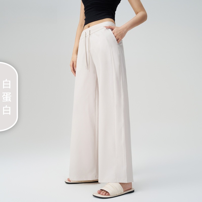 夏クール日焼け止めパンツ巾着ヨガパンツ女性のルーズハイウエストストレートスポーツポケットワイドレッグパンツ女性の薄いスタイル|undefined