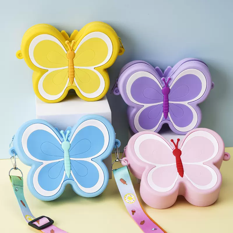 硅胶小包包新款儿童单肩包蝴蝶配饰斜挎包幼儿园包包蝴蝶结挎包潮