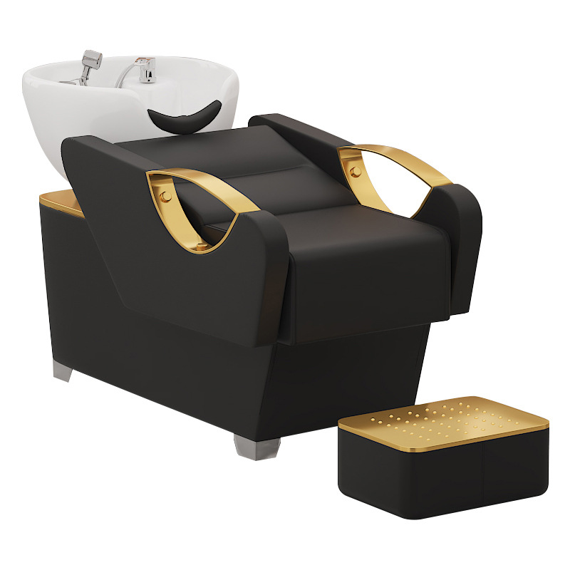 Cama de champú Peluquería Peluquería Silla de champú Peluquería con enjuagues semi-reclinables Lavabo de cerámica Cama de champú integrada