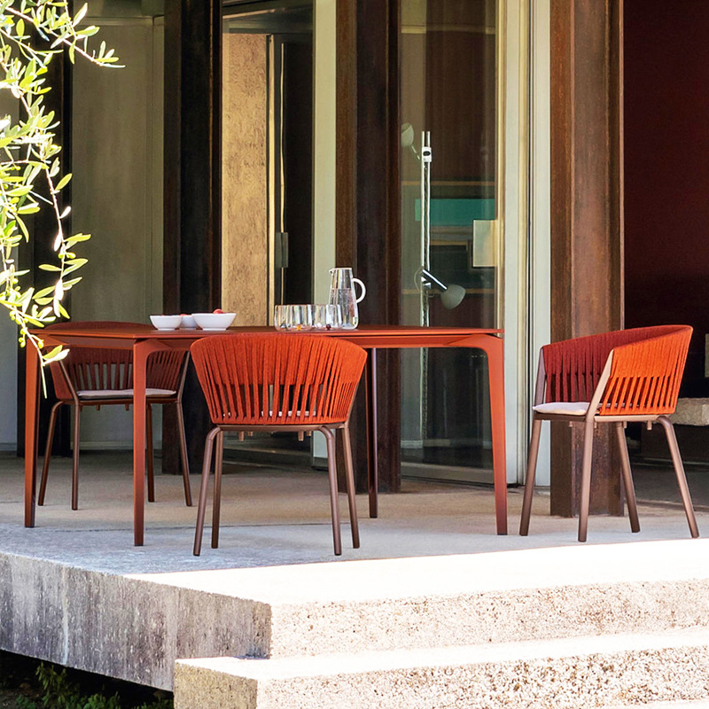 戶外桌椅岩板長西餐桌藤編椅子庭院花園別墅陽台北歐防雨防曬家具