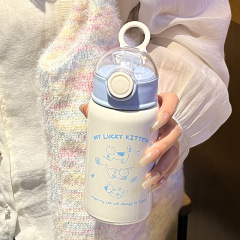 ネット赤風暖色かわいい学生ステンレス保温カップ316携帯コーヒー猫保温カップストロー水筒