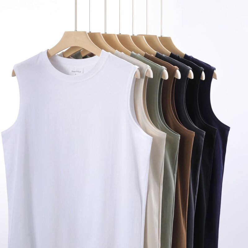 Japanese Style Heavy Men's Sports Vest 2023 Summer Color Contrast All-match Round Neck Sleeveless T-shirt Trendy Waistcoat Top