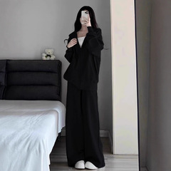 慵懒风休闲运动套装女2025新款秋冬宽松连帽灰色卫衣阔腿裤两件套