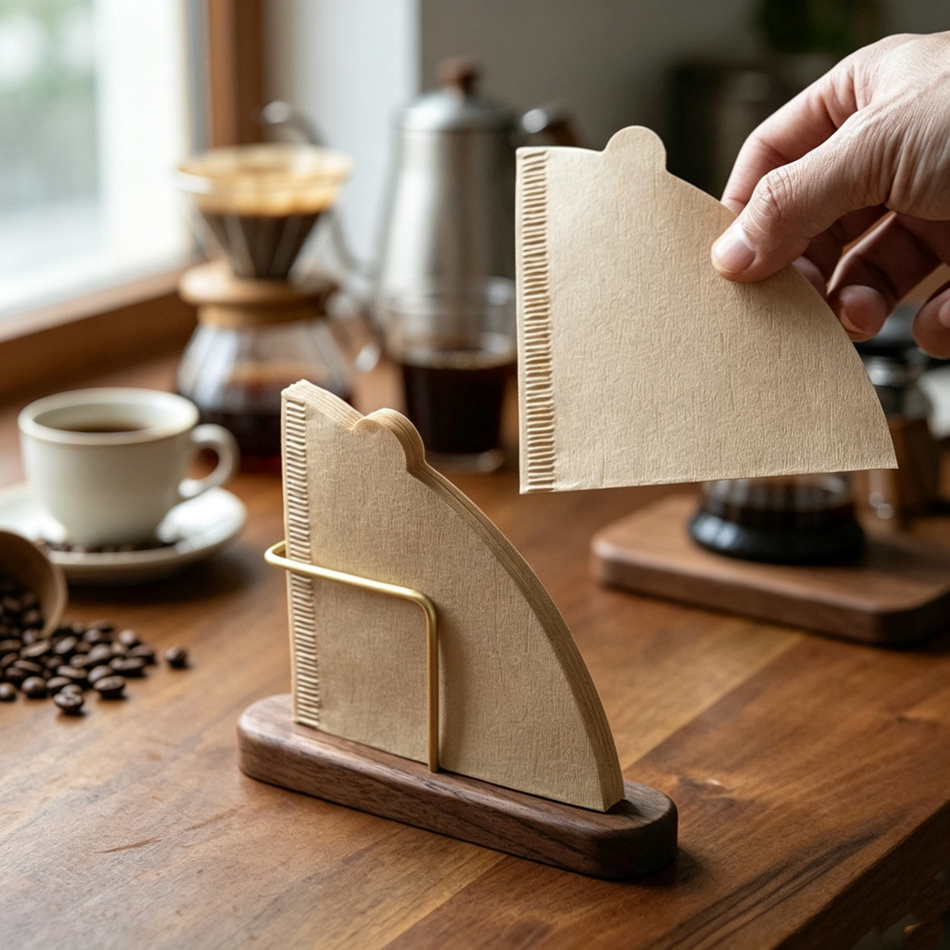 Soporte de madera maciza para filtros de café con forma de cono, para filtros de papel, para uso doméstico, hecho a mano image 6