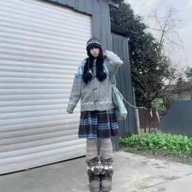 时尚新款甜酷少女蓝色格子y2k花边可爱裤裙女时尚简约潮流ins风
