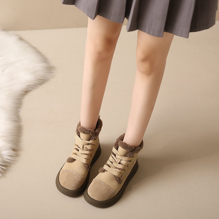Women's Ankle Boots With Low Heels And Plush Lining For Winter_voghion.com
