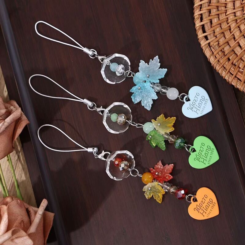 Autumn maple leaf ccd wind chime phone chain pendant, backpack keychain, cute and attractive decoration
